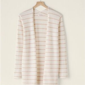 Garnet Hill SMALL 100% cashmere long stripe open cardigan sweater cream white